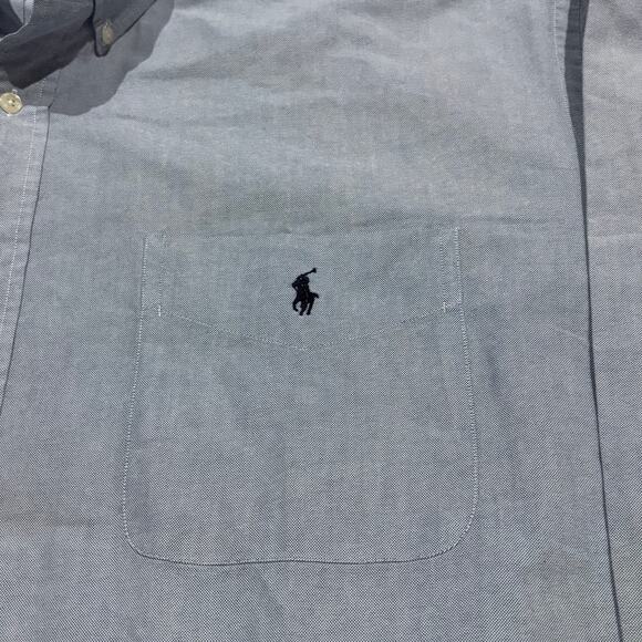 Vintage Ralph Lauren Big Shirt XXL Blue Oxford Cloth Button Up Pocket Pony Logo - Picture 4 of 6